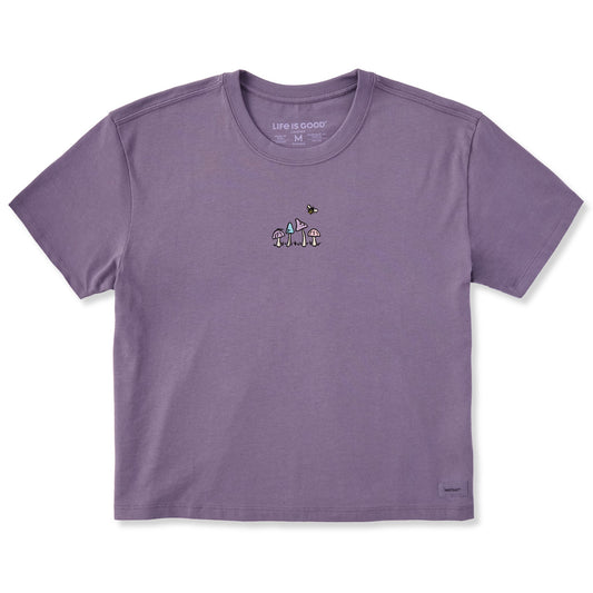 Women's Embroidered Mushrooms Short Sleeve Crusher Boxy Tee