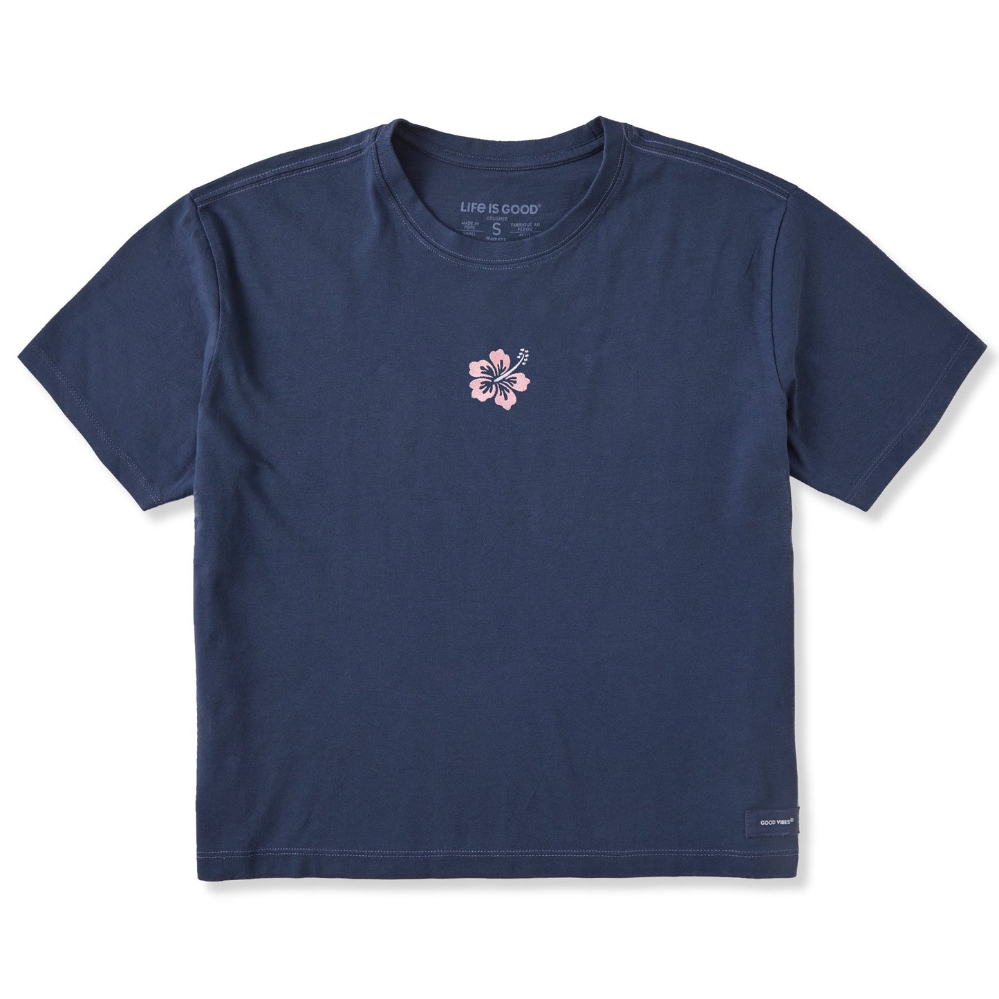 Women's Embroidered Hibiscus Short Sleeve Crusher Boxy Tee