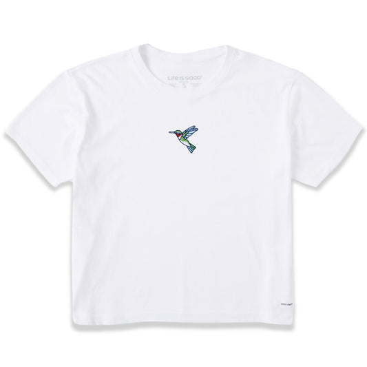 Women's Embroidered Hummingbird Short Sleeve Crusher Boxy Tee
