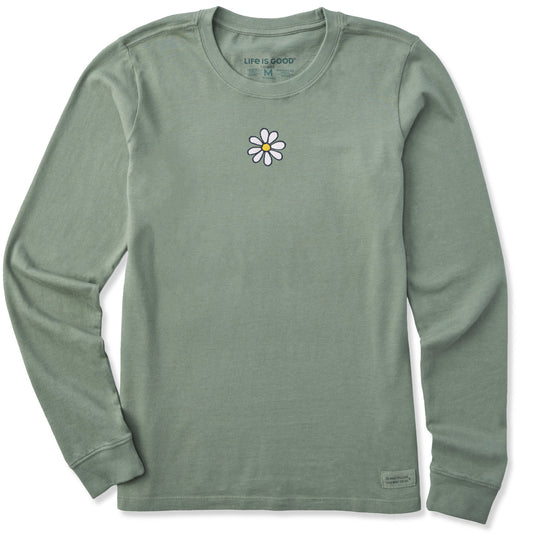 Women's Embroidered Daisy Long Sleeve Crusher Tee