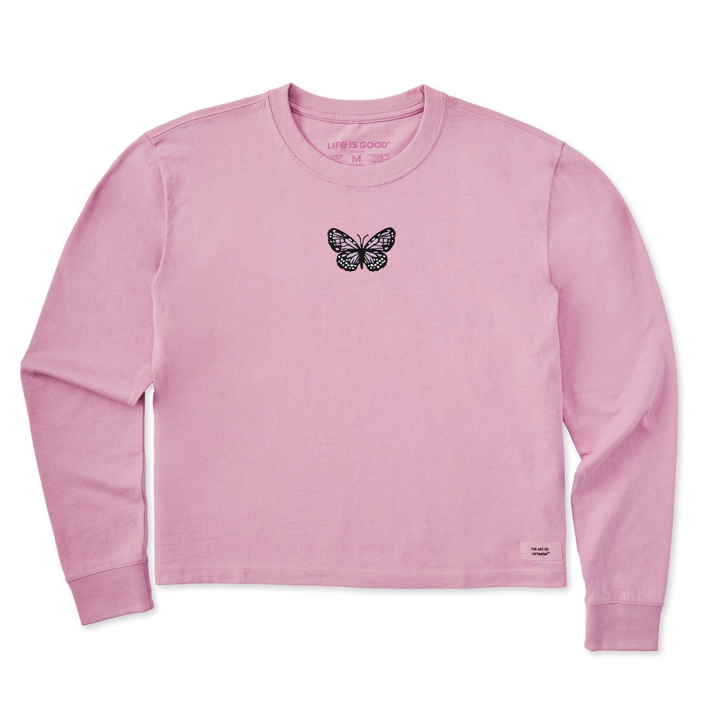Women's Embroidered Butterfly Long Sleeve Crusher Boxy Tee