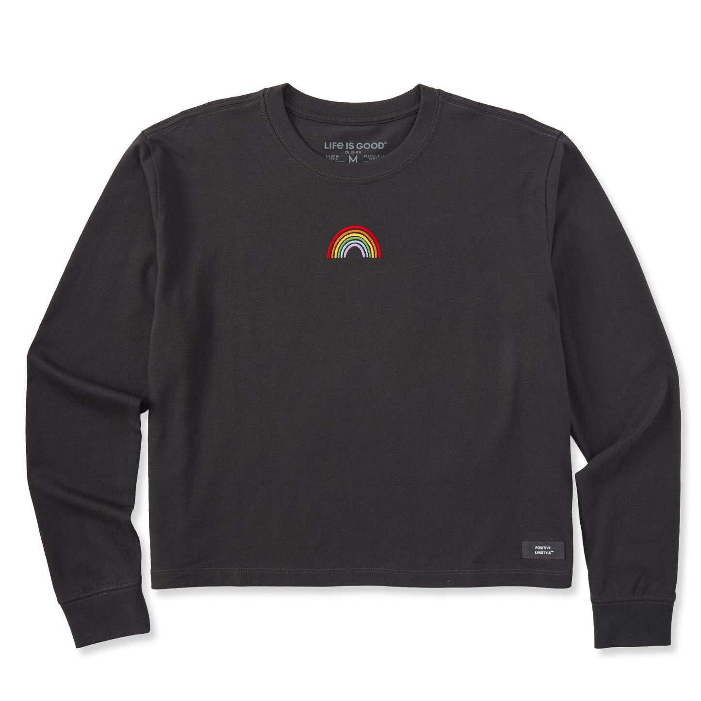 Women's Embroidered Rainbow Long Sleeve Crusher Boxy Tee