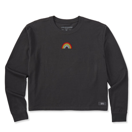Women's Embroidered Rainbow Long Sleeve Crusher Boxy Tee