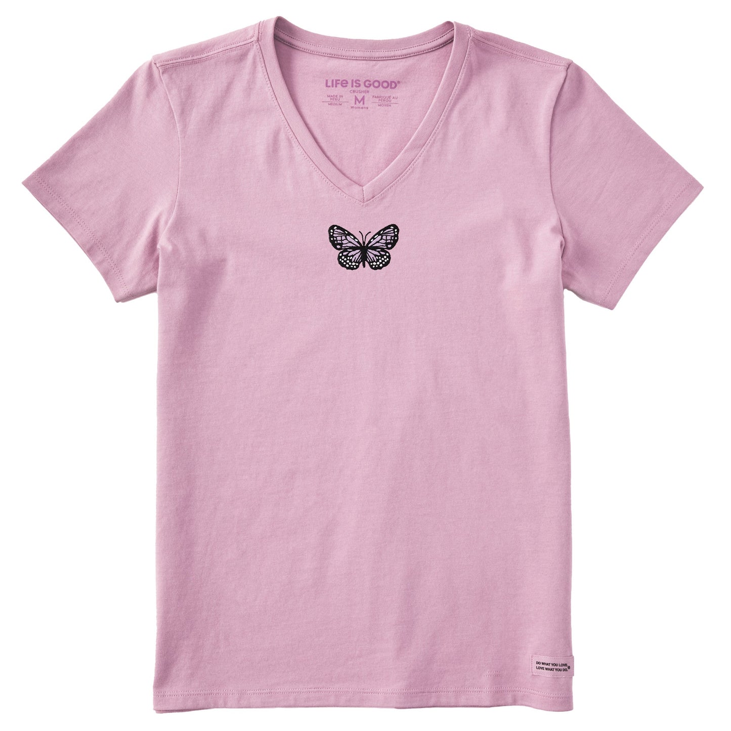 Women's Embroidered Butterfly Short Sleeve Crusher Vee