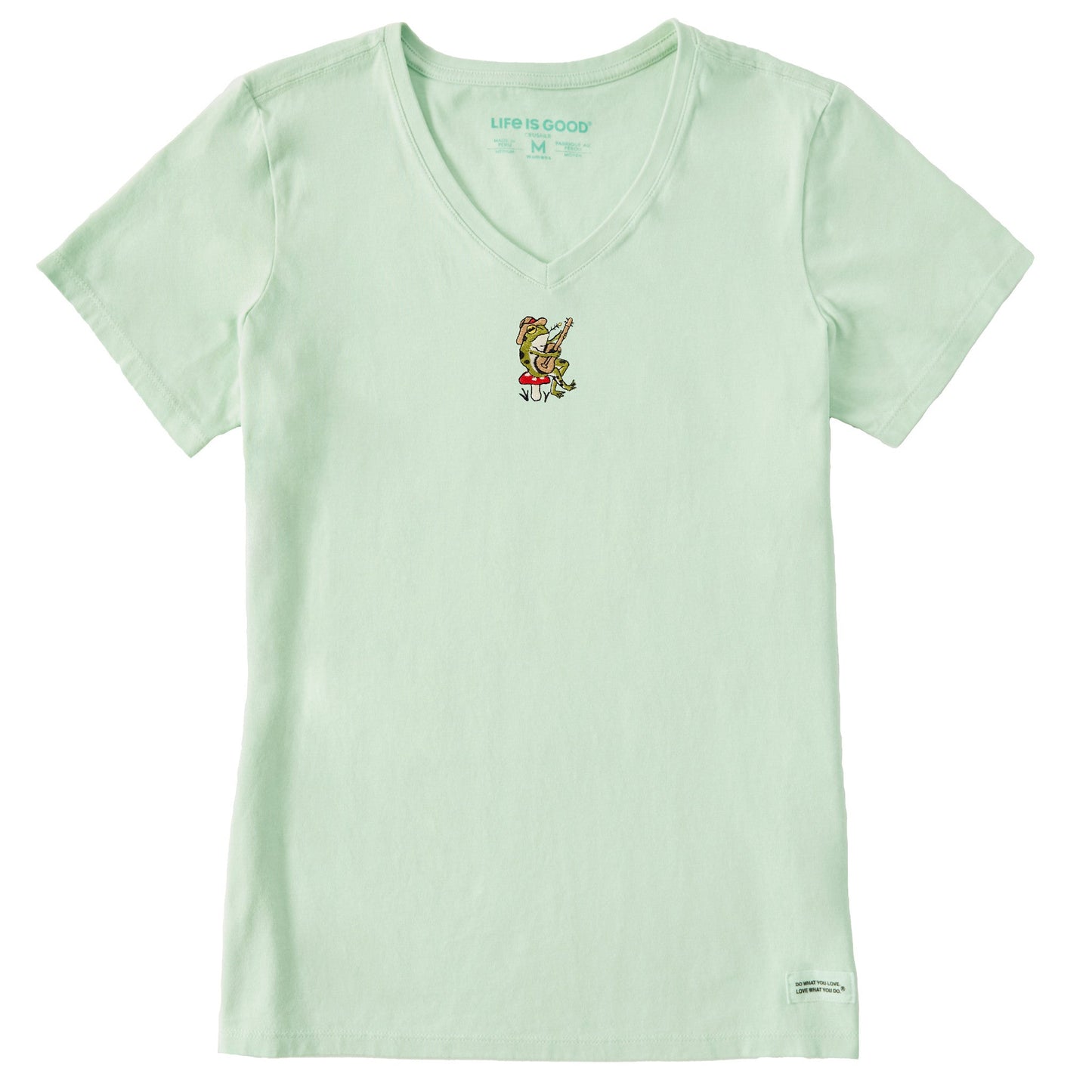 Women's Embroidered Guitar Frog Short Sleeve Crusher Vee
