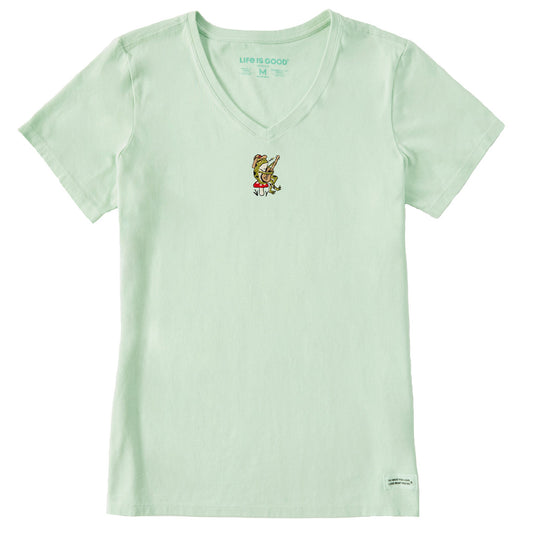 Women's Embroidered Guitar Frog Short Sleeve Crusher Vee