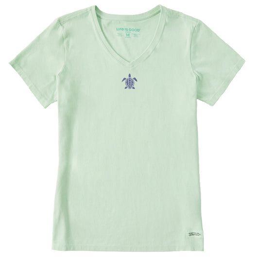 Women's Embroidered Beachy Turtle Short Sleeve Crusher Vee