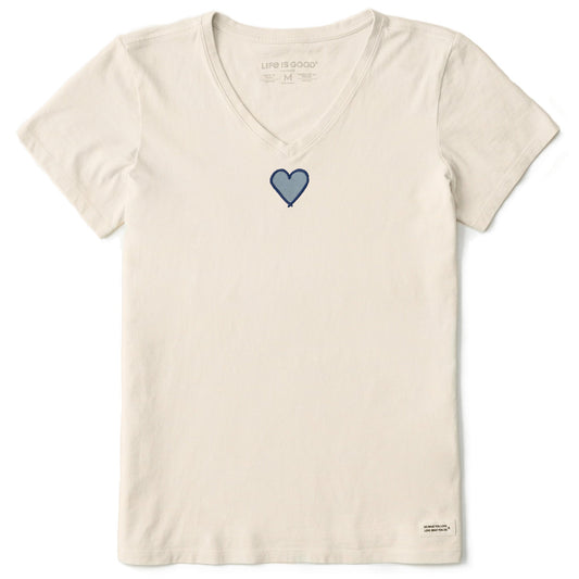 Women's Embroidered Heart Short Sleeve Crusher Vee