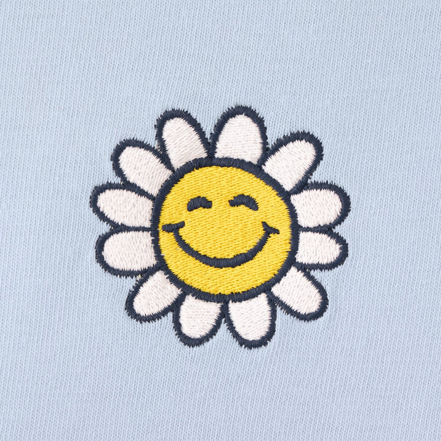 Women's Embroidered Smile Daisy Short Sleeve Crusher Vee