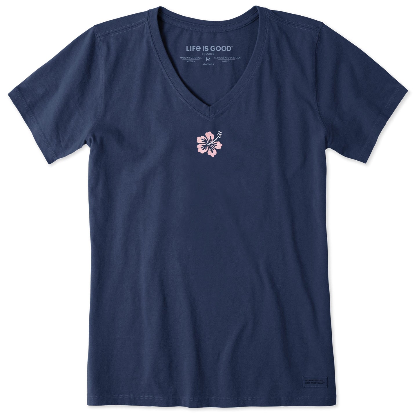Women's Embroidered Hibiscus Short Sleeve Crusher Vee