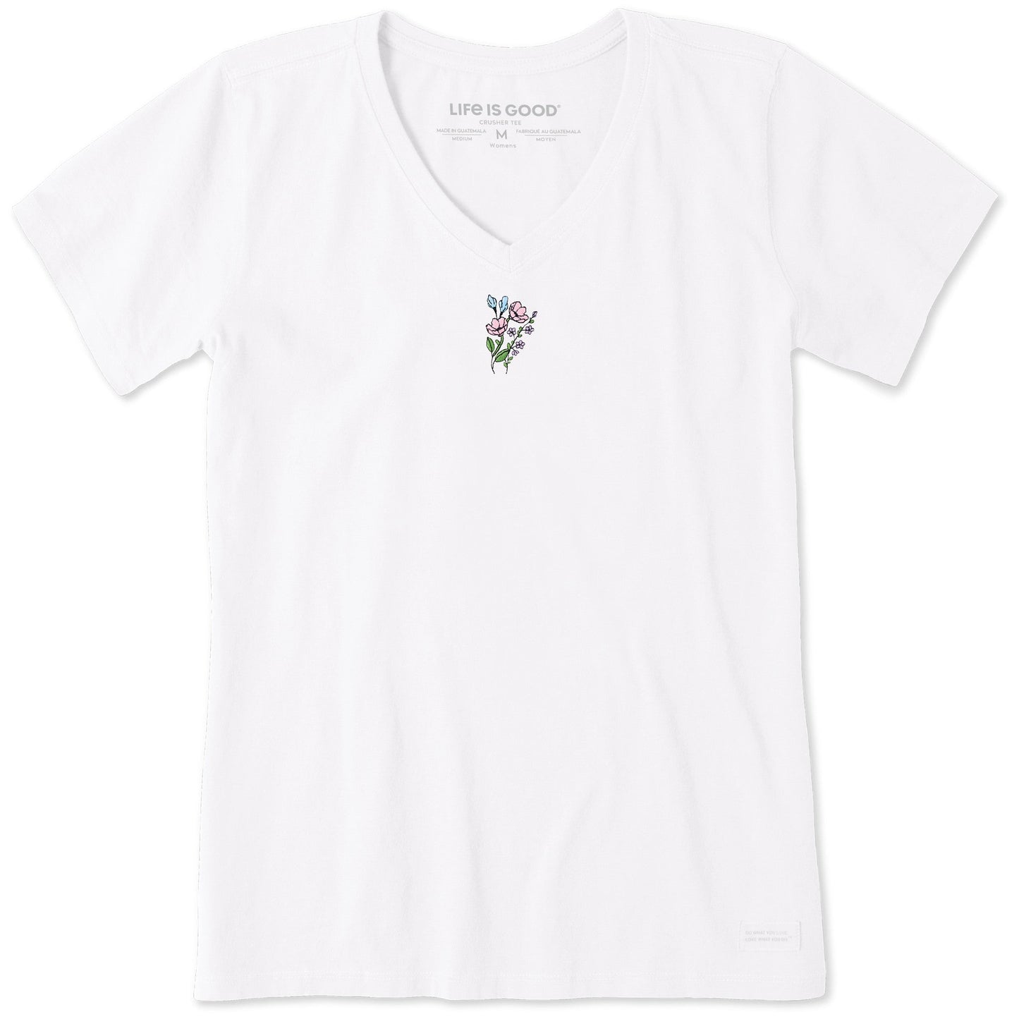 Women's Embroidered Wildflower Bouquet Short Sleeve Crusher Vee
