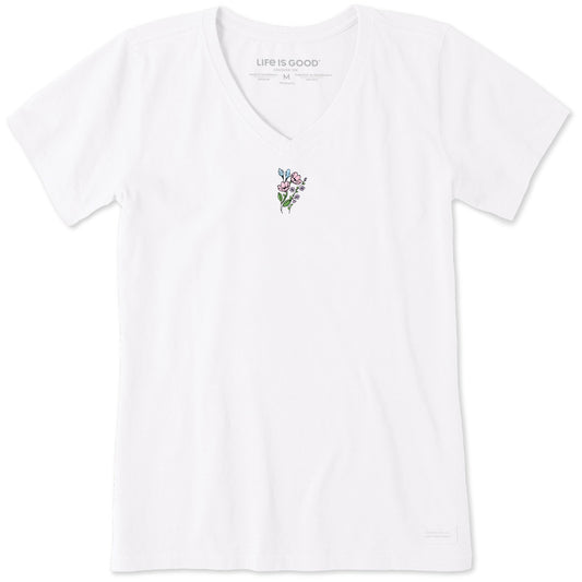 Women's Embroidered Wildflower Bouquet Short Sleeve Crusher Vee