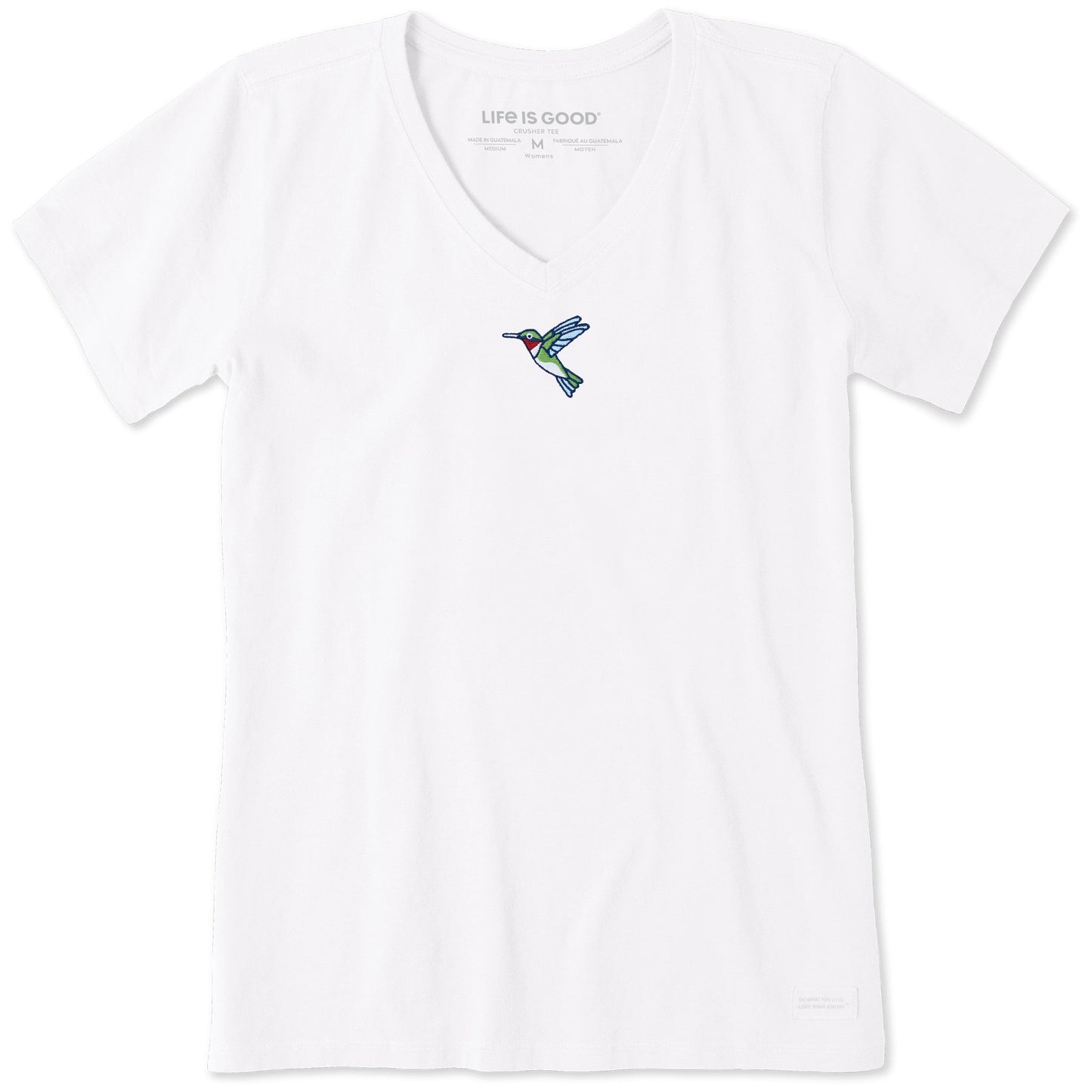 Women's Embroidered Hummingbird Short Sleeve Crusher Vee