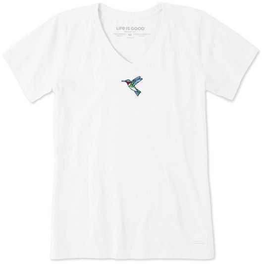 Women's Embroidered Hummingbird Short Sleeve Crusher Vee