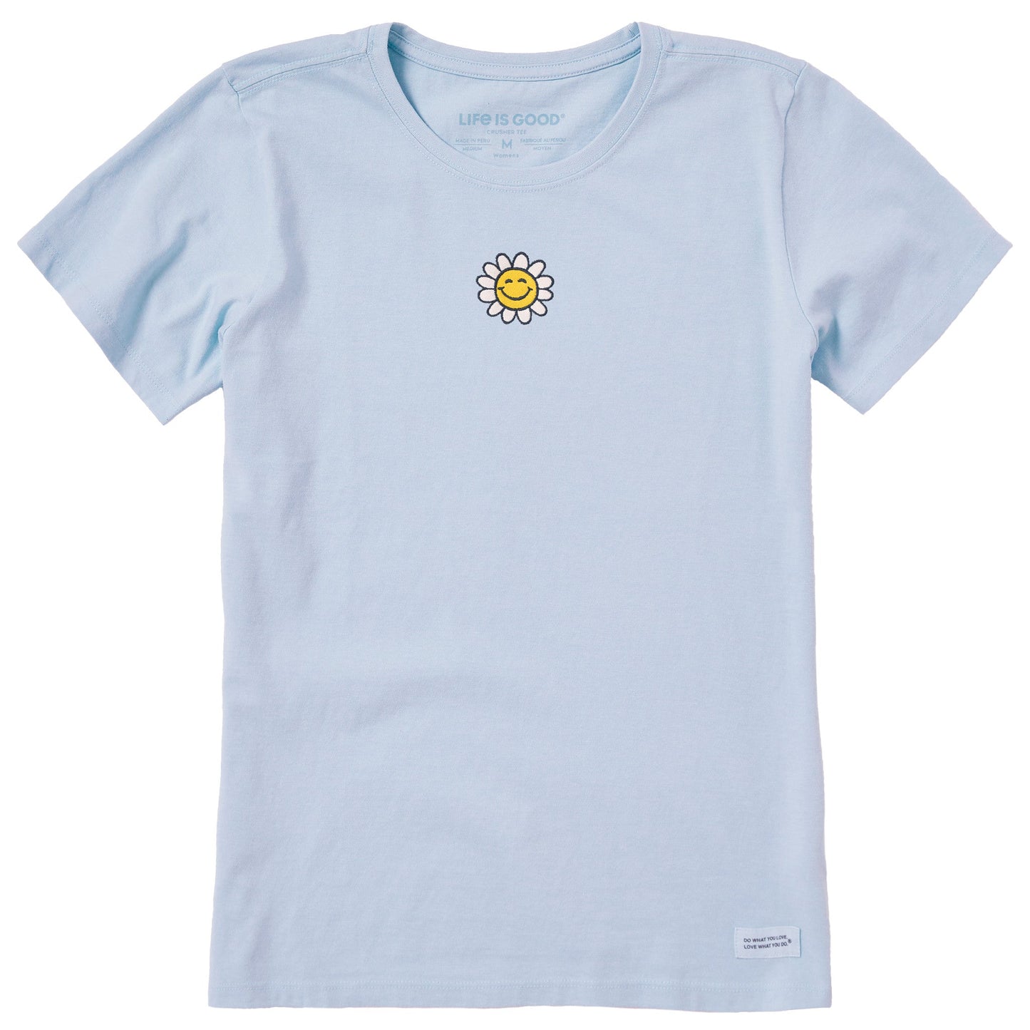 Women's Embroidered Smile Daisy Short Sleeve Crusher Tee