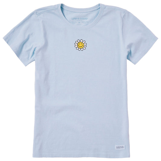 Women's Embroidered Smile Daisy Short Sleeve Crusher Tee