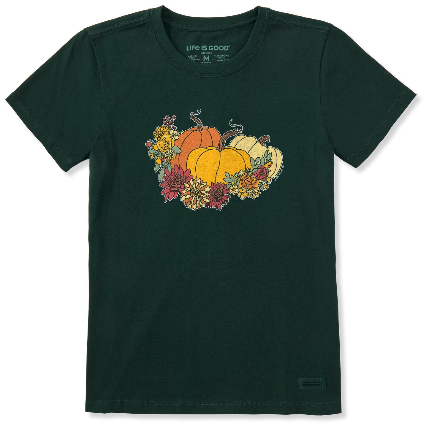 Women's Pumpkin and Flowers Short Sleeve Crusher Tee