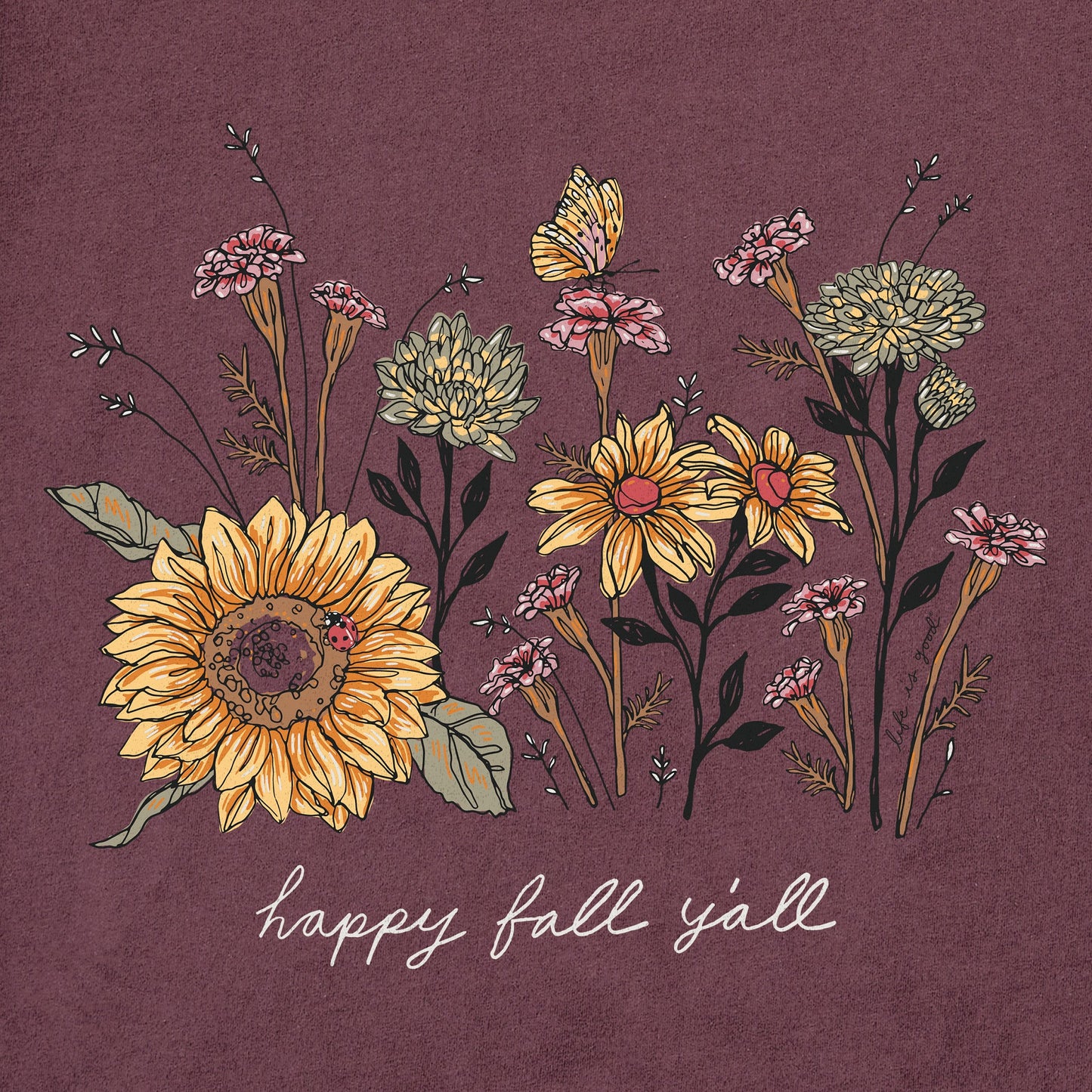 Women's Happy Fall Flowers Short Sleeve Crusher Tee