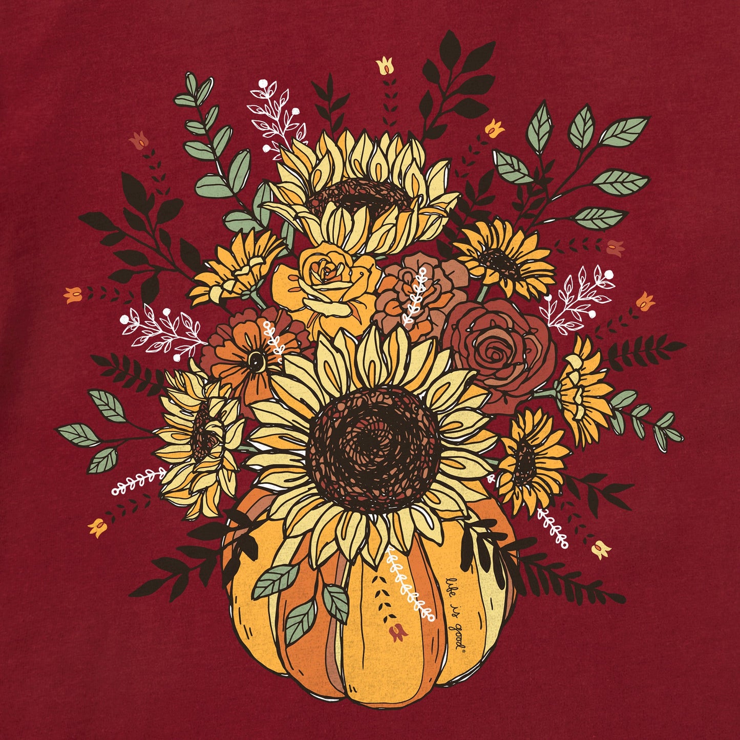 Women's Fall Pumpkin Flowers Short Sleeve Crusher Tee