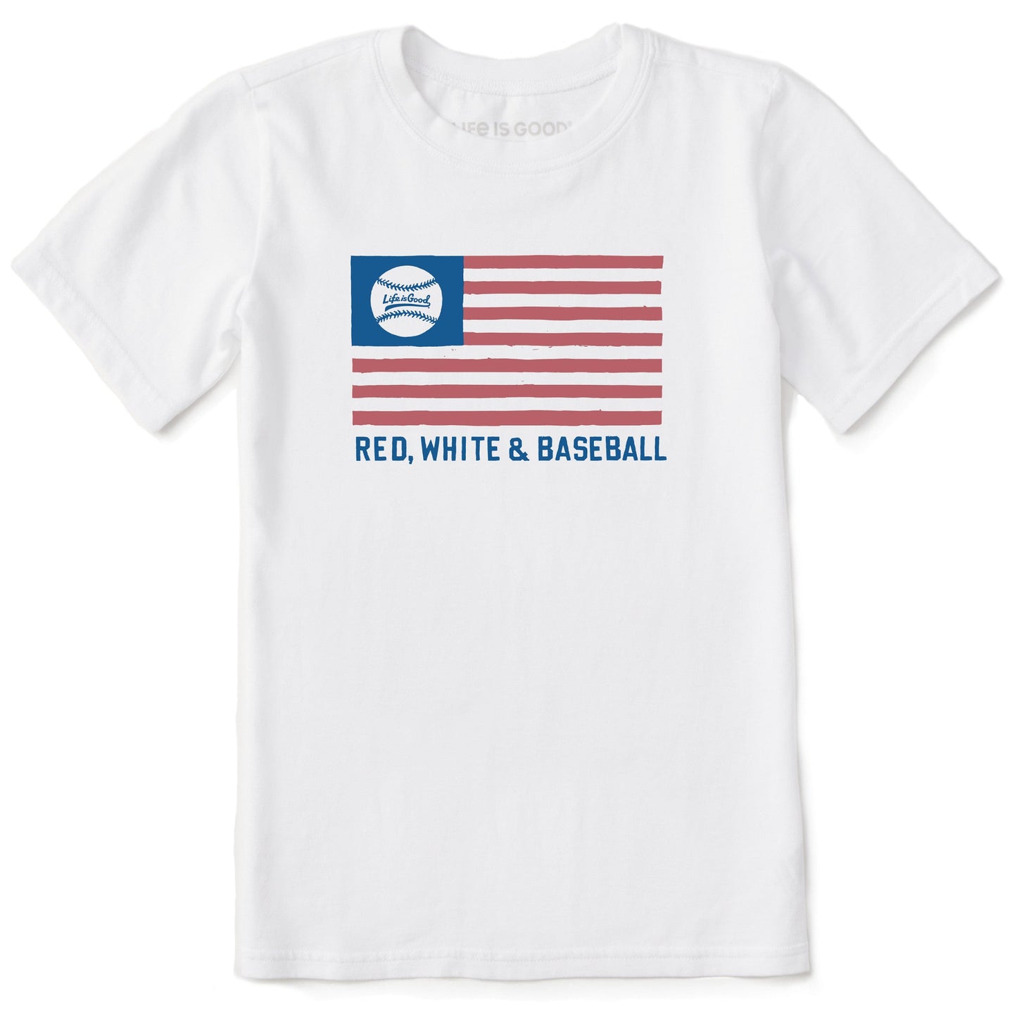 Kids Red White and Baseball Flag Short Sleeve Crusher Tee