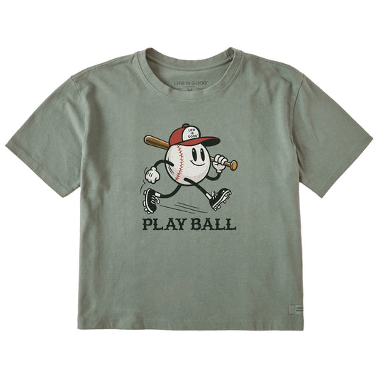 Women's Play Ball Mascot Short Sleeve Crusher Boxy Tee