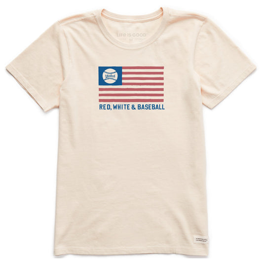 Women's Red White and Baseball Flag Short Sleeve Crusher Tee