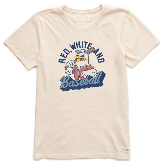 Women's Red White and Baseball Eagle Short Sleeve Crusher Tee