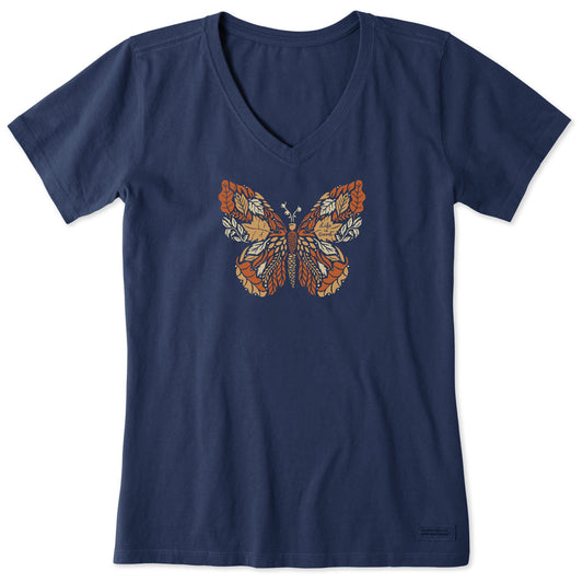 Women's Autumn Butterfly Short Sleeve Crusher Vee