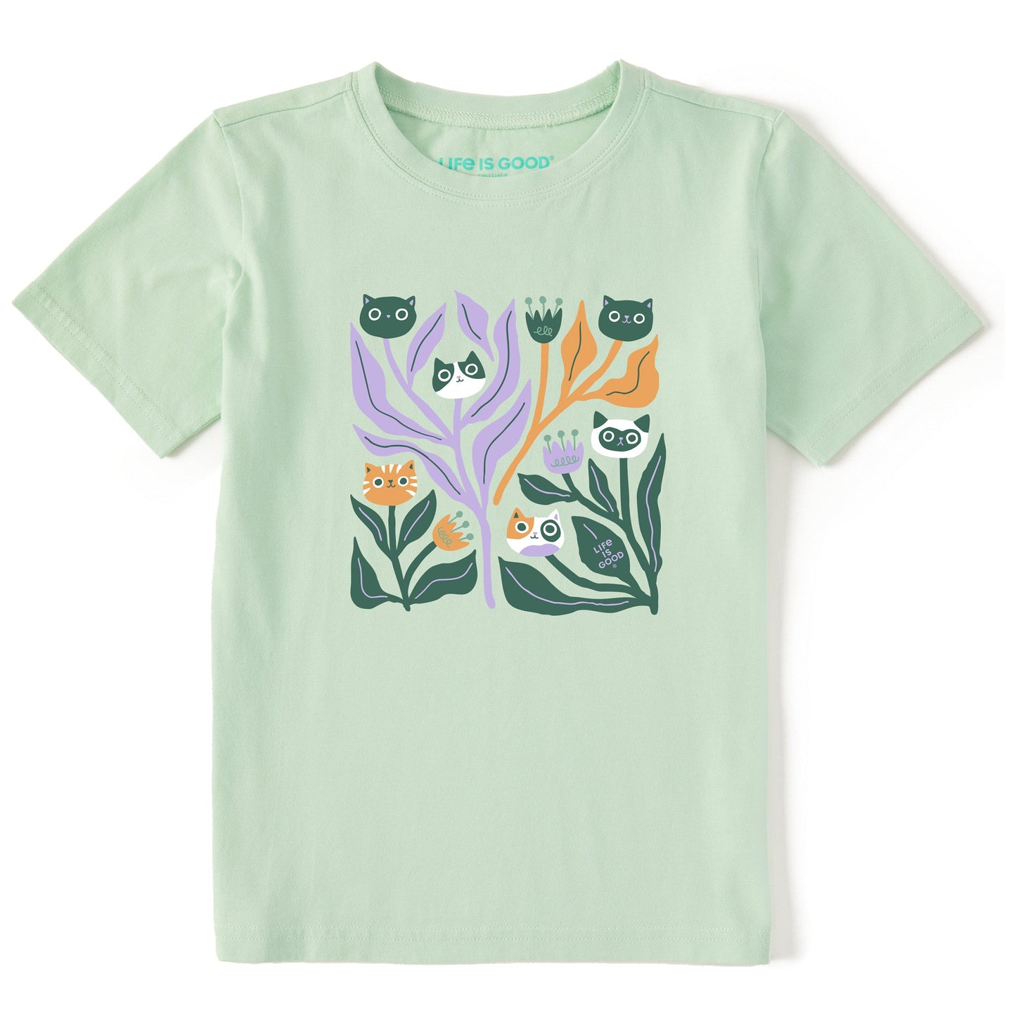 Kids Cat Flowers Short Sleeve Crusher Tee