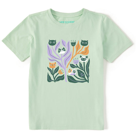 Kids Cat Flowers Short Sleeve Crusher Tee