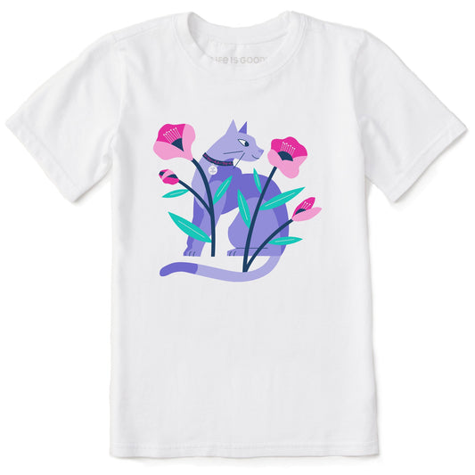 Kids Cat in the Flowers Short Sleeve Crusher Tee