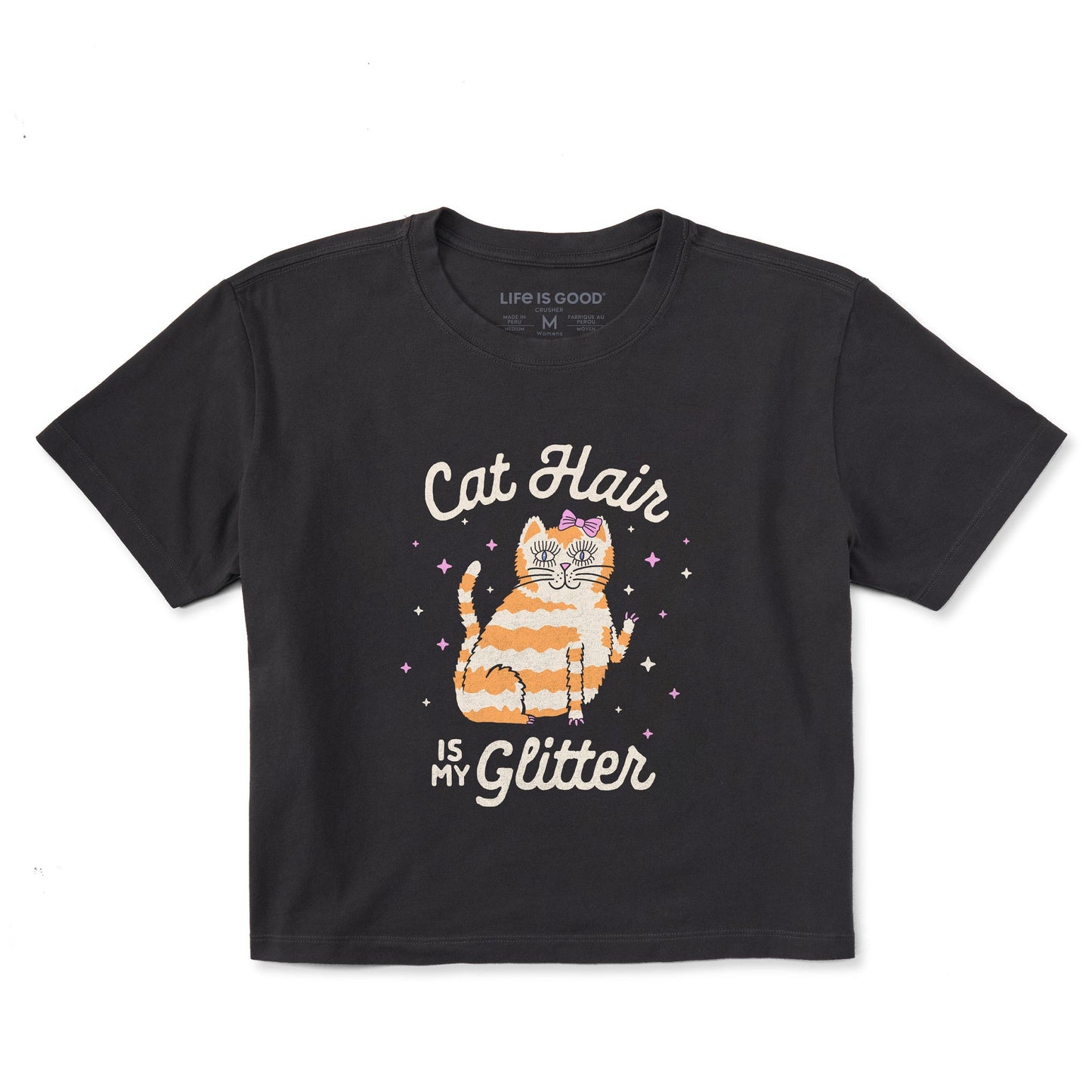 Women's Cat Hair is My Glitter Short Sleeve Crusher Boxy Tee