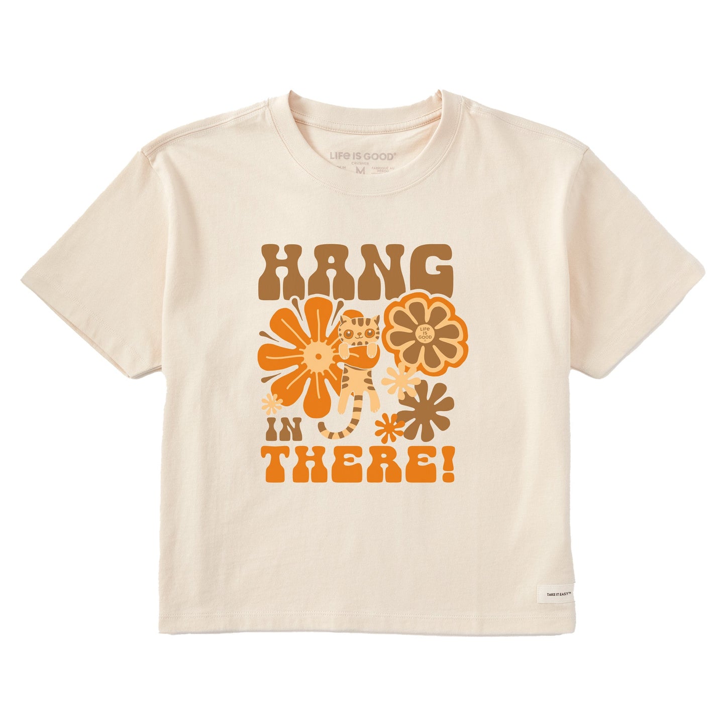 Women's Hang in There Cat Short Sleeve Crusher Boxy Tee