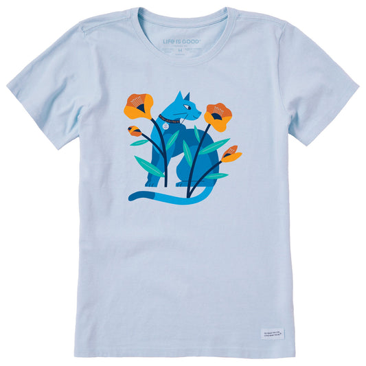 Women's Cat in the Flowers Short Sleeve Crusher Tee
