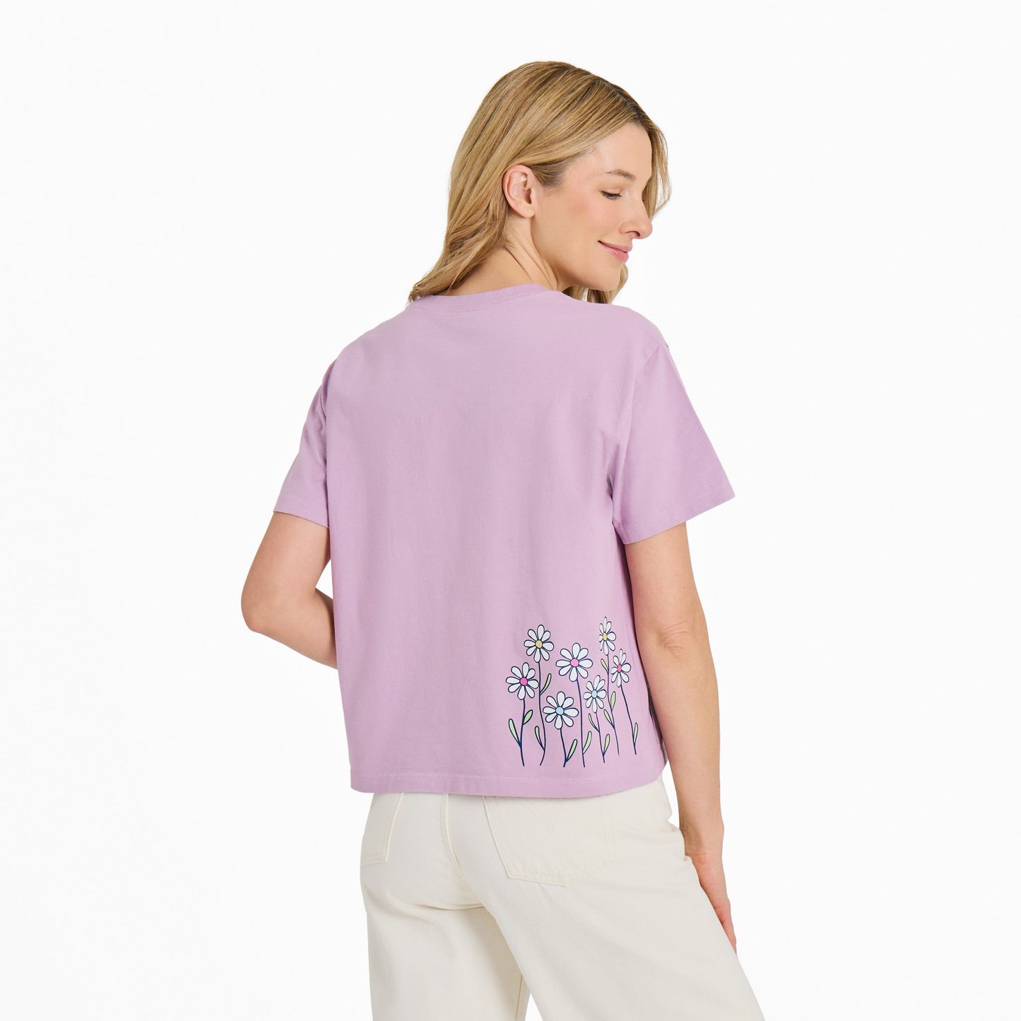 Women's Vintage Daisy Garden Short Sleeve Crusher Boxy Tee