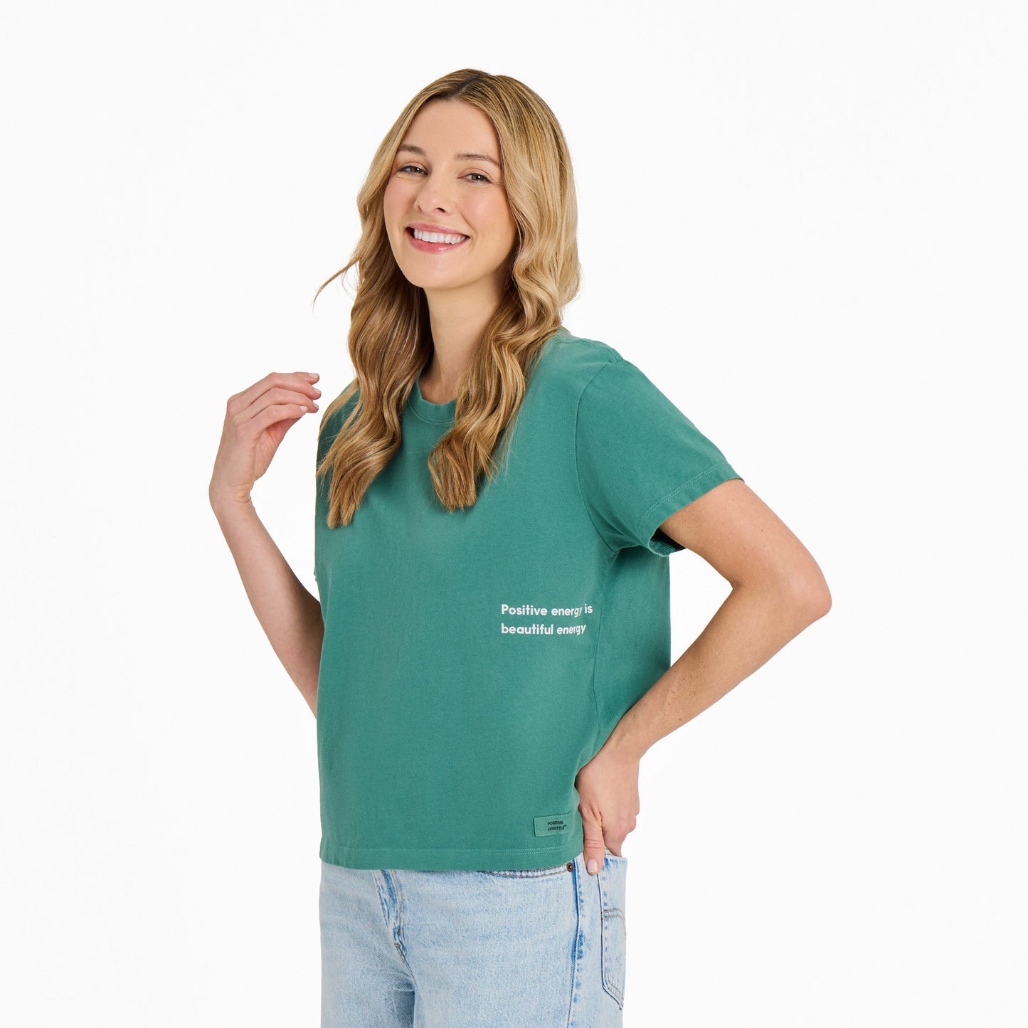 Women's Positive Energy Message Short Sleeve Crusher Boxy Tee