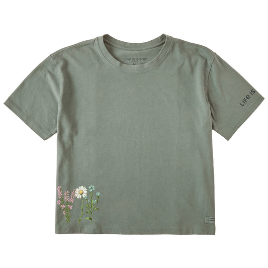 Women's Detailed Wildflower Garden Short Sleeve Crusher Boxy Tee