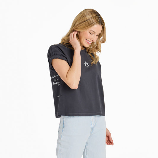 Women's Three Little Daisies Short Sleeve Crusher Boxy Tee