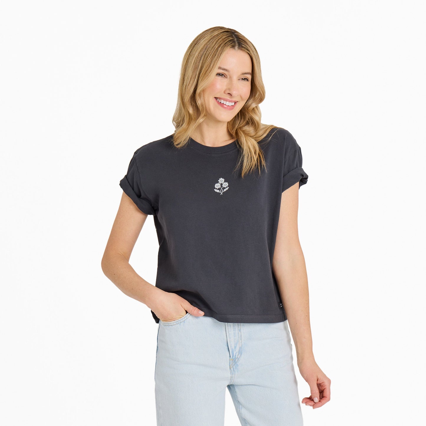 Women's Three Little Daisies Short Sleeve Crusher Boxy Tee
