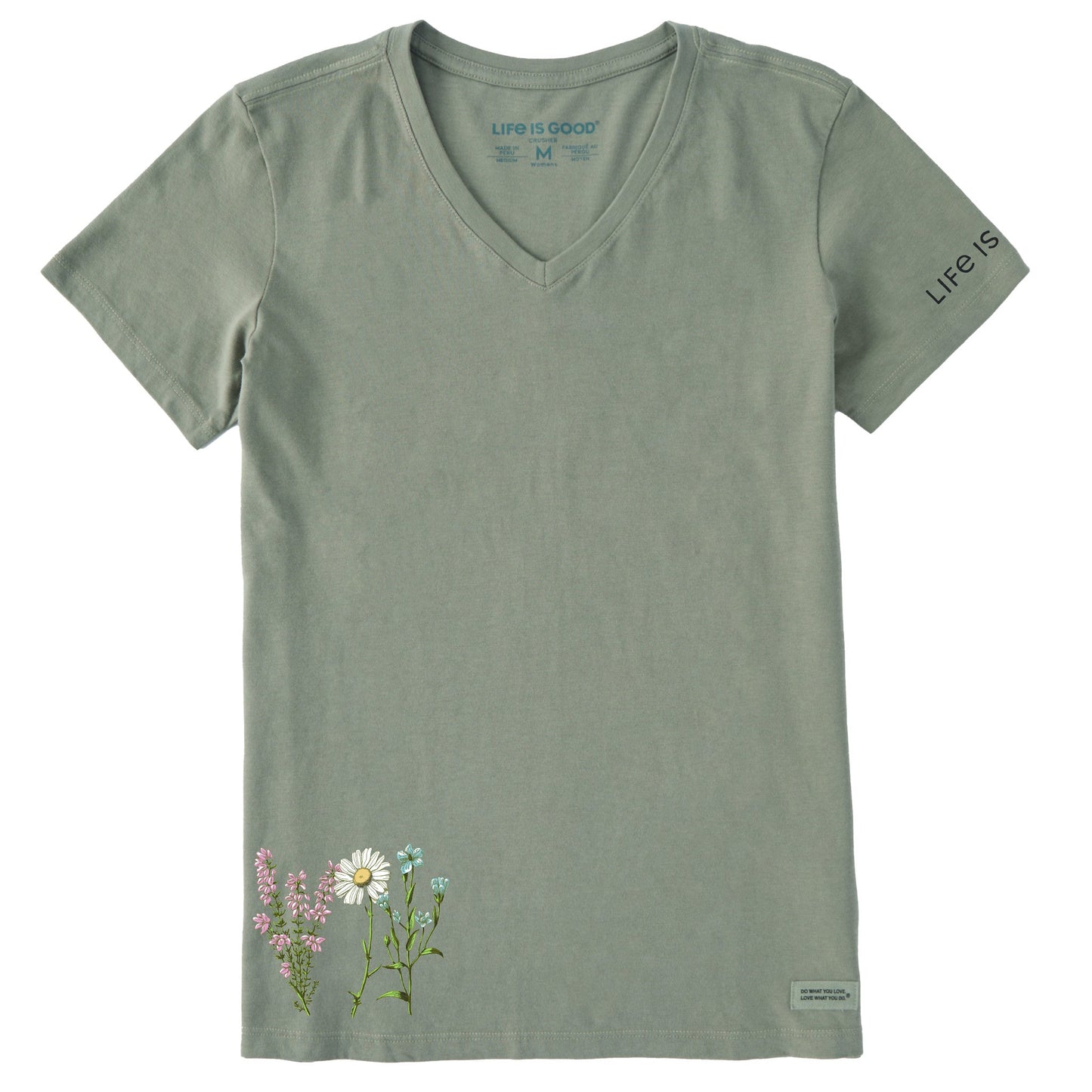 Women's Detailed Wildflower Garden Short Sleeve Crusher Vee