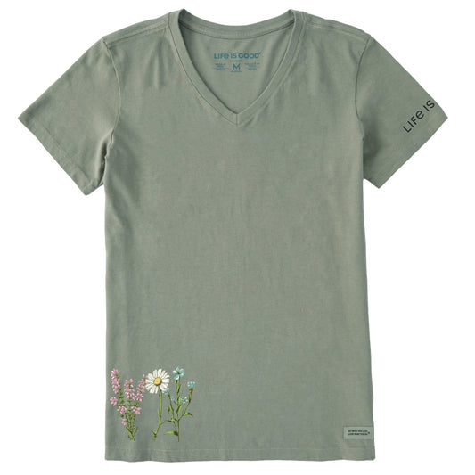 Women's Detailed Wildflower Garden Short Sleeve Crusher Vee