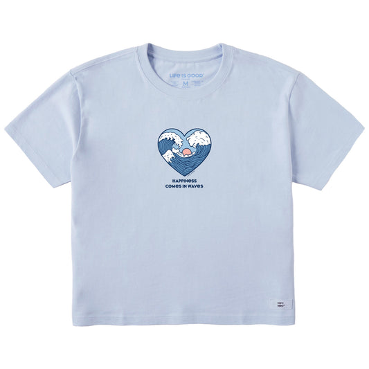 Women's Happiness Comes in Waves Heart Short Sleeve Crusher Boxy Tee