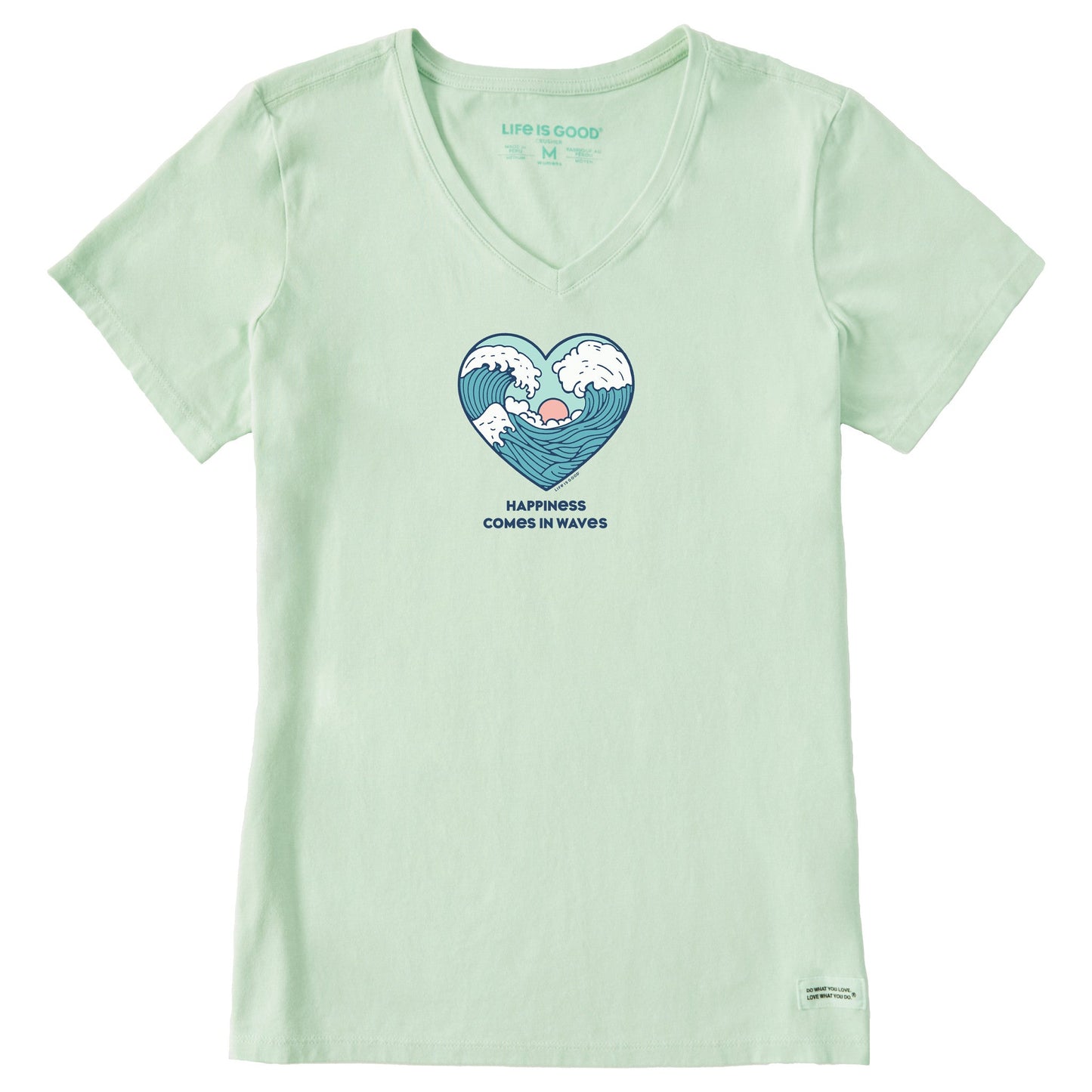 Women's Happiness Comes in Waves Heart Short Sleeve Crusher Vee
