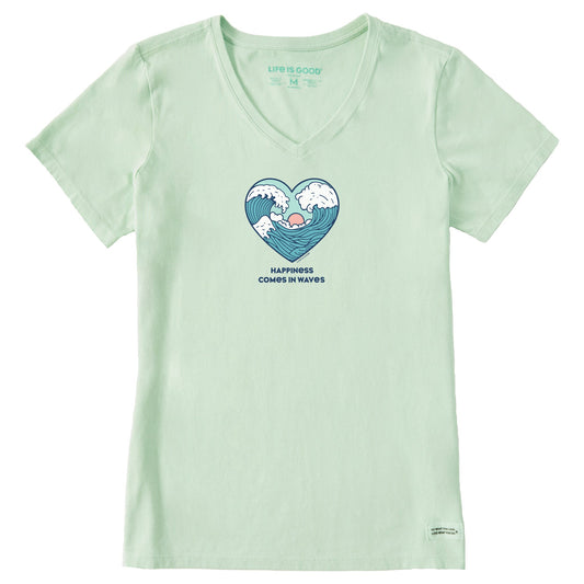 Women's Happiness Comes in Waves Heart Short Sleeve Crusher Vee