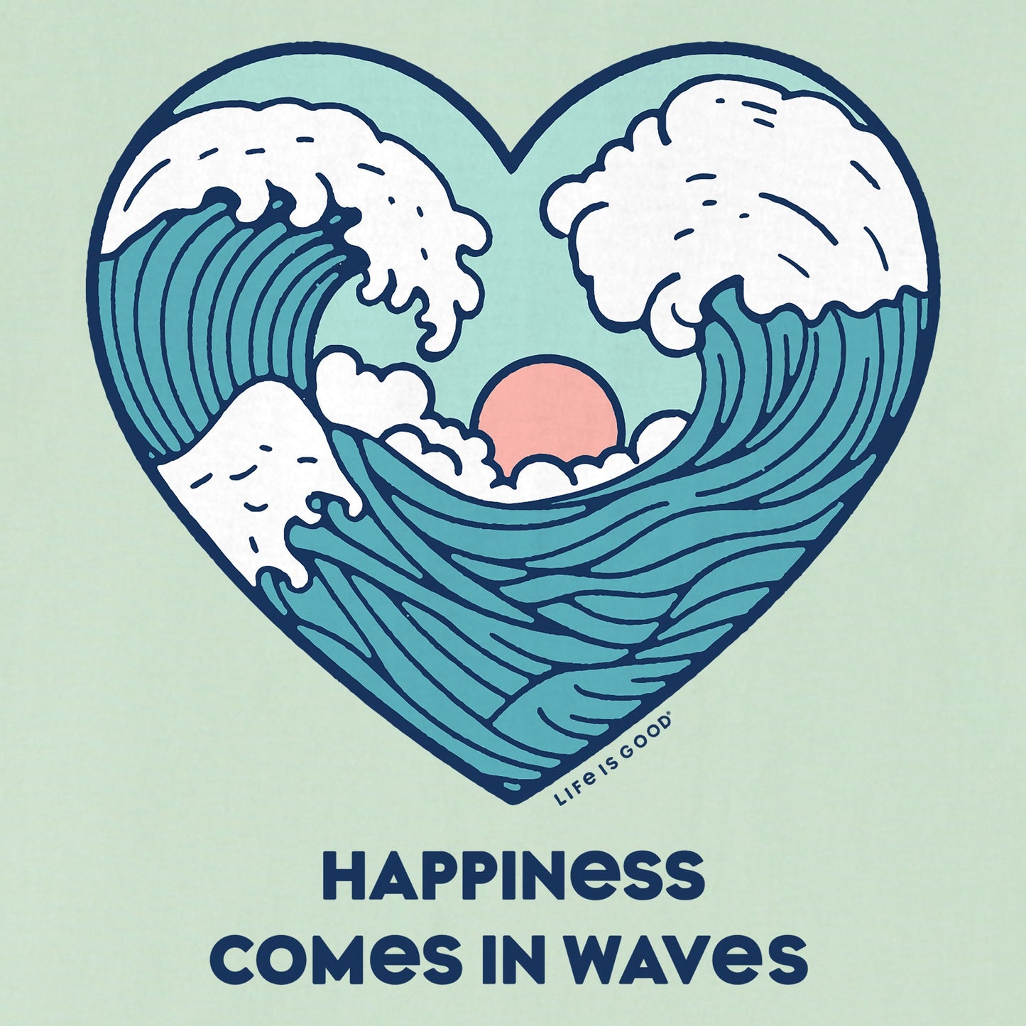 Women's Happiness Comes in Waves Heart Short Sleeve Crusher Vee