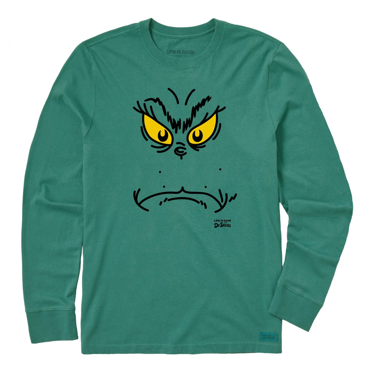 Men's Grinchy Face Long Sleeve Crusher Tee