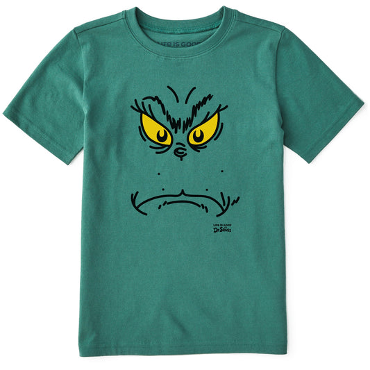 Kids Grinchy Face Short Sleeve Crusher Tee