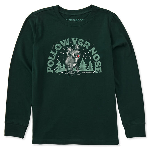 Kids Rudolph Follow Yer Nose Long Sleeve Crusher Tee