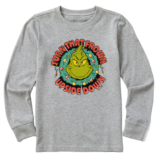 Kids Turn That Frown Upside Down Grinch Long Sleeve Crusher Tee