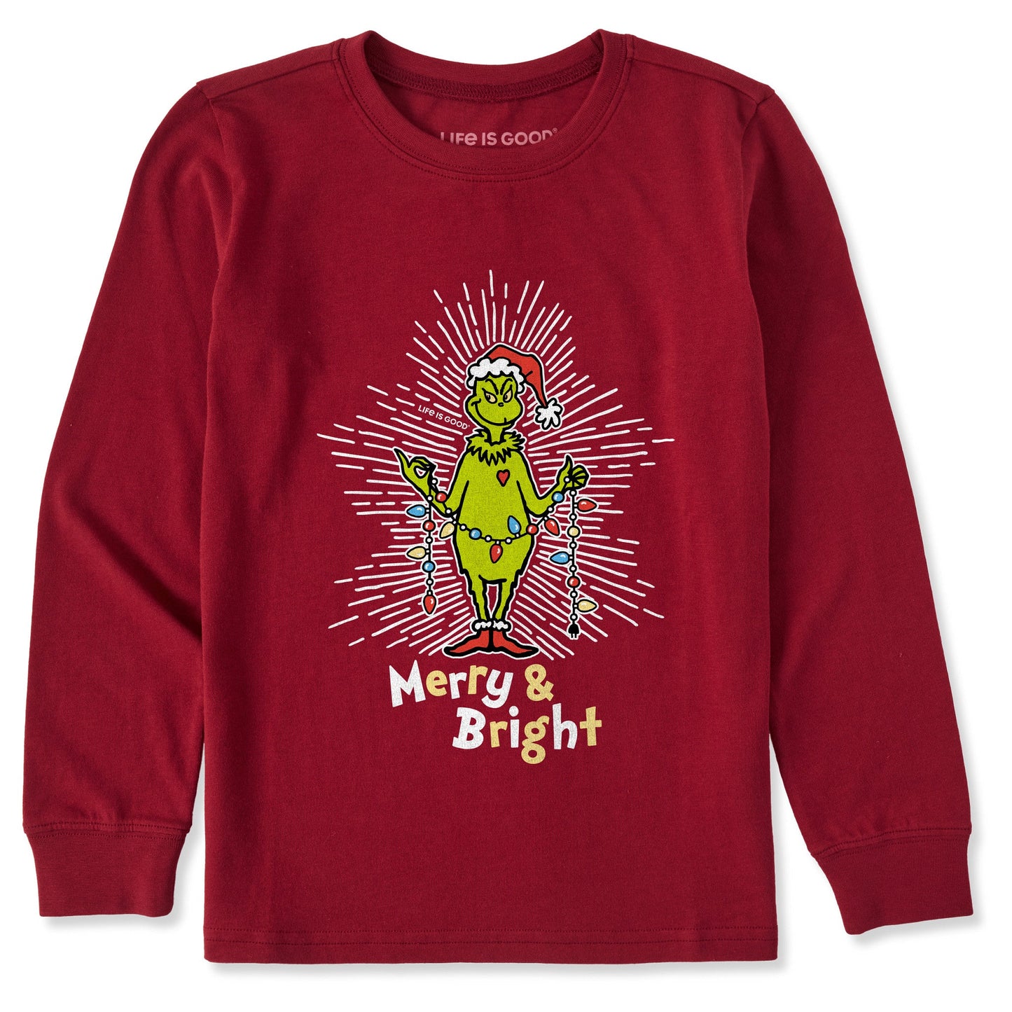 Kids Grinch Merry and Bright Long Sleeve Crusher Tee